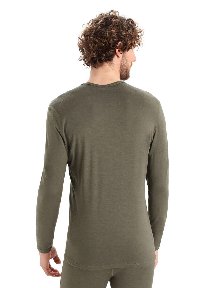 Icebreaker Merino 200 Oasis Long Sleeve Crewe Ski Stripes Férfi Base Layers Olivazöld | HU 1367QMAZ